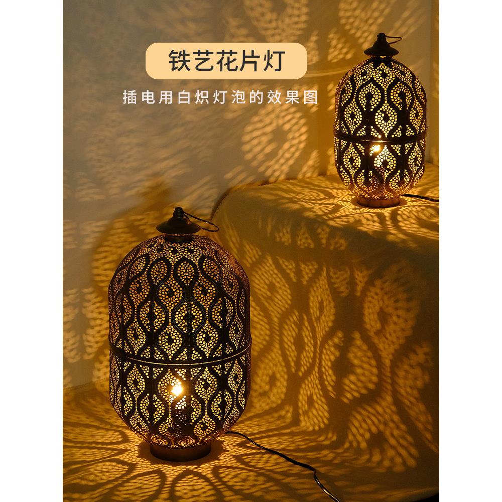 金色摩洛哥风铁艺氛围灯餐厅名宿光影灯软装摆件情调烛台浪漫风灯