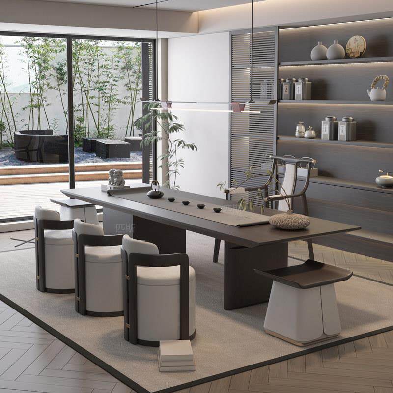 新中式茶桌椅 设计师款办公实木茶室茶几 意式极简茶桌轻奢泡茶台