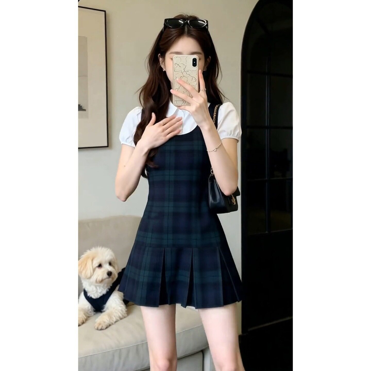 学院风白色衬衫格子背带连衣裙子女2026新款夏季ootd穿搭一整套装