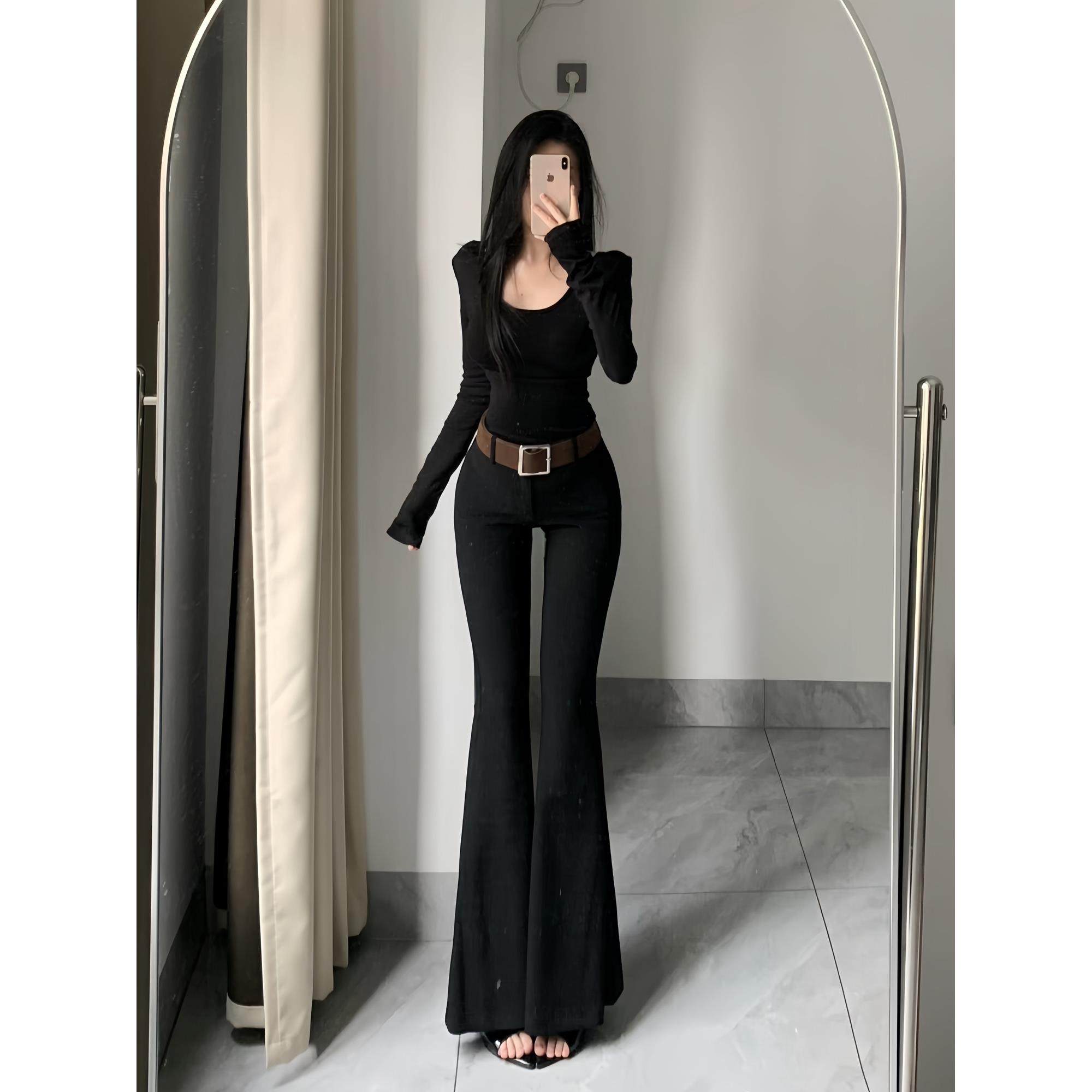 微喇西装裤子女秋新款2025黑色裤子高级感垂感显瘦高个子微喇叭裤