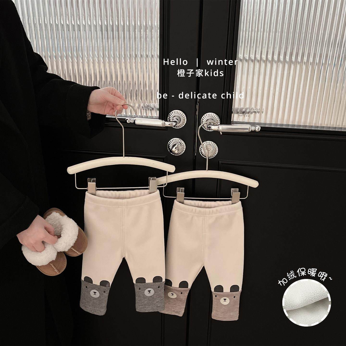 女宝宝冬季卡通加绒加厚打底裤男童休闲保暖裤子婴儿百搭外穿长裤