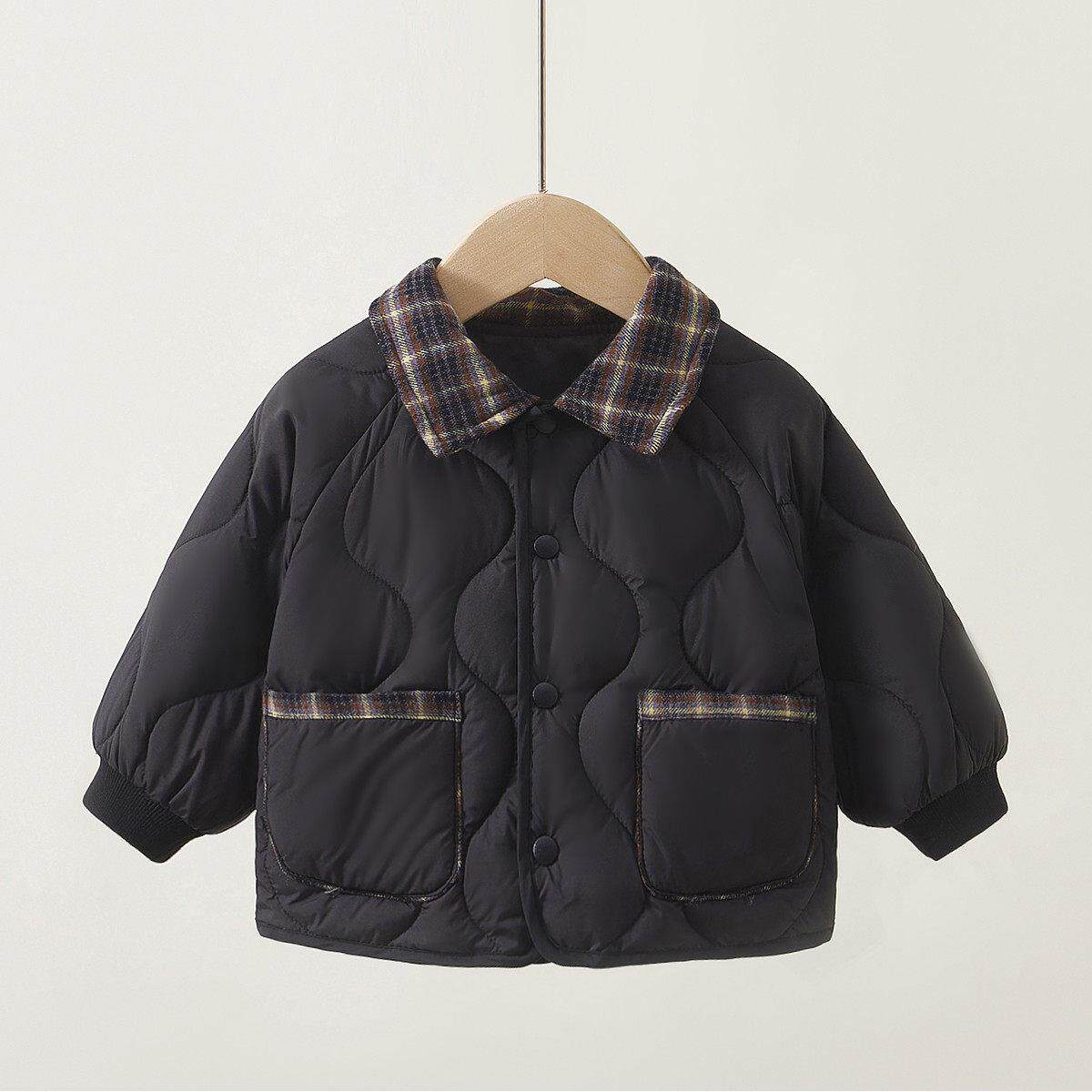 宝宝翻领简约儿童加厚羽绒服外套男童女童中小童90白鸭绒外套冬季