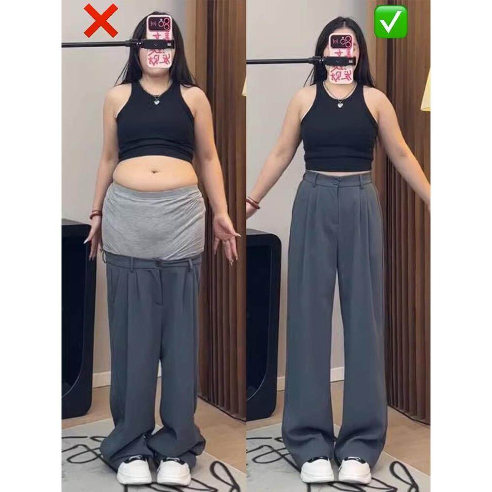 灰色西装裤夏季大尺码女裤子胖mm梨形身材不显胯高腰垂感休闲 宽