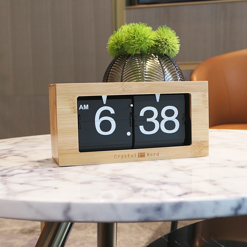 日式真實竹木自動翻頁時鐘