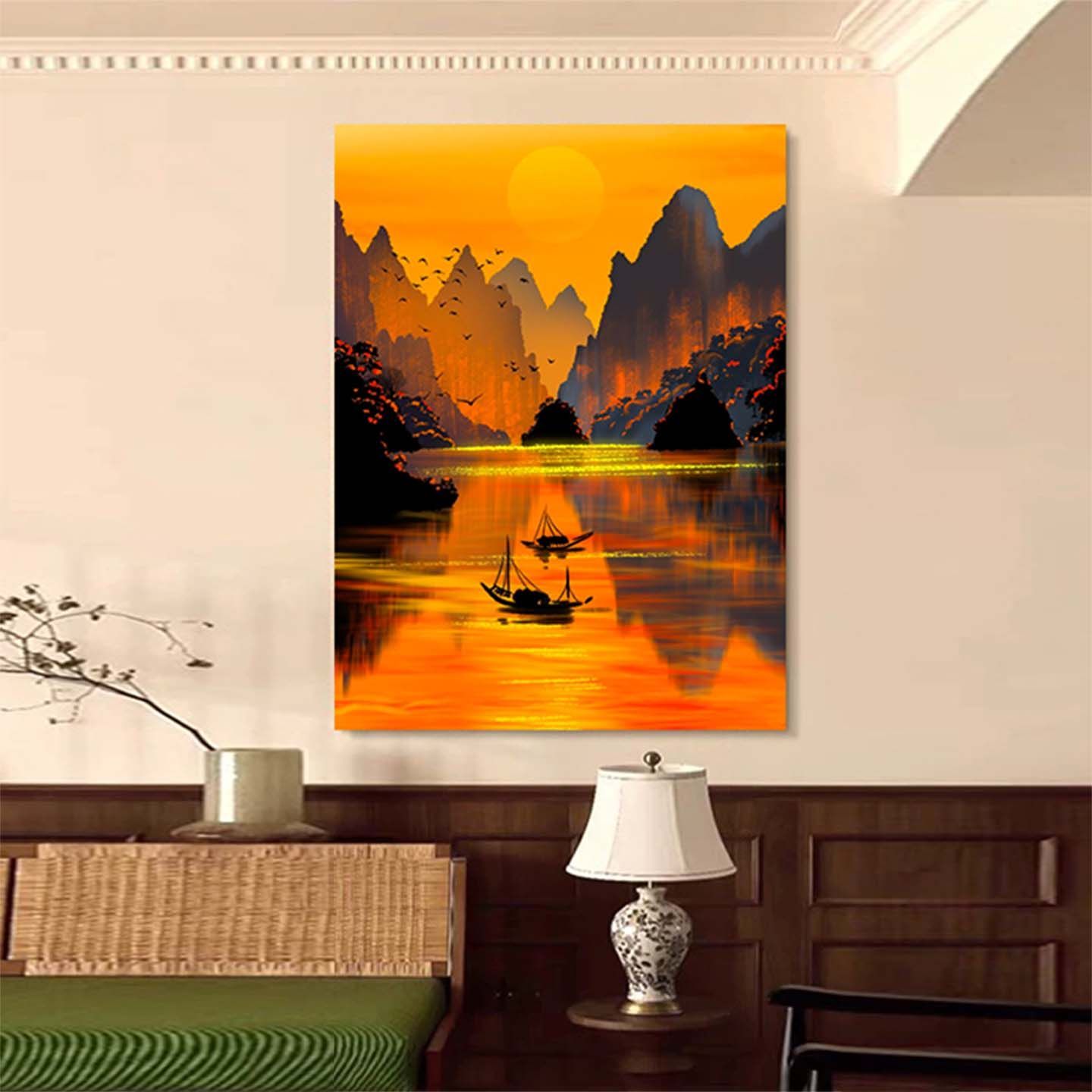 桂林山水风景挂画广西阳朔餐厅墙面装饰画农家乐饭店农耕漓江壁画