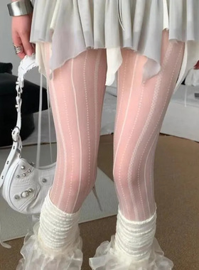 春秋薄款竖条麻花黑色透肤打底袜女日系纯欲风连裤袜复古性感丝袜
