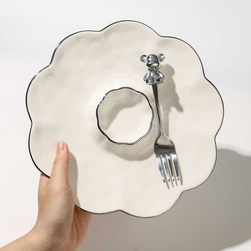 圆形陶瓷饺子盘带醋碟早餐盘蘸料碟子家用轻奢菜盘创意虾盘子餐具