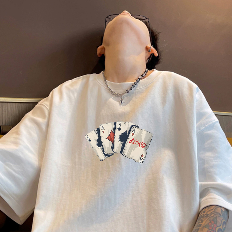 潮牌男士100%纯棉短袖男t恤潮流印花百搭ins宽松圆领青年体恤半袖