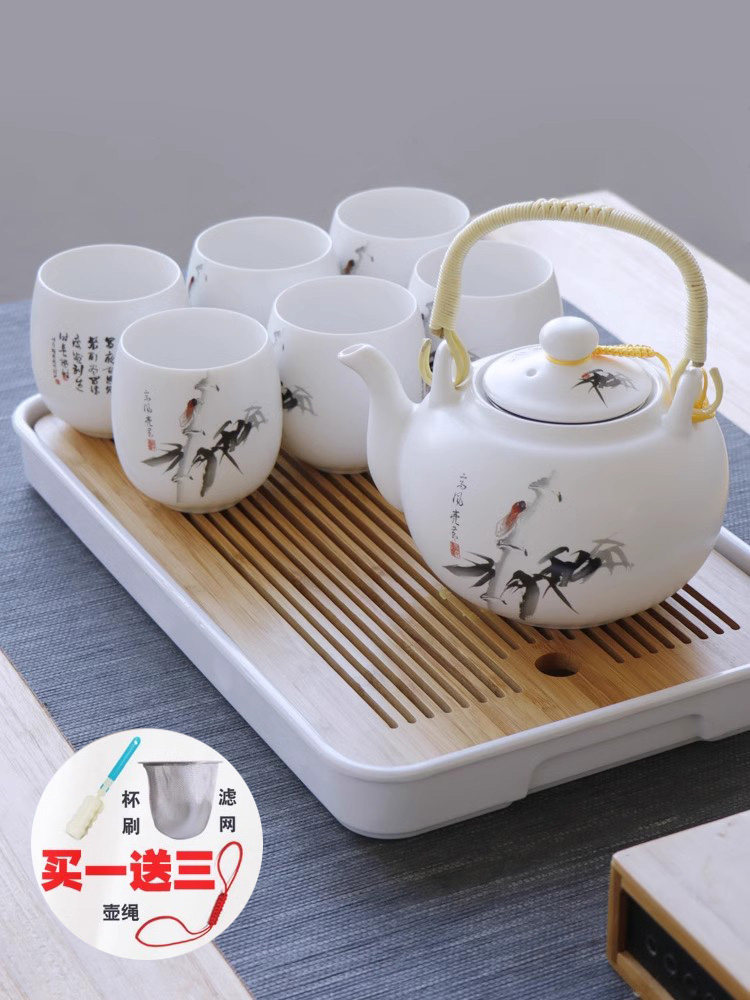 景德镇陶瓷茶具套装家用泡茶壶茶杯茶盘中古中式客厅办公室礼品盒