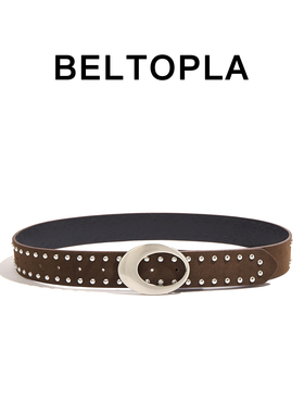 BELTOPLA原创美式复古y2k铆钉裤腰带美拉德棕色麂皮绒皮带男女款