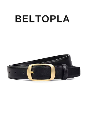 BELTOPLA原创金扣真皮黑色腰带男女百搭配饰二层牛皮皮带简约商务