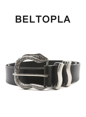 BELTOPLA复古重工蛇形雕花黑色腰带男女百搭cleanft牛仔裤皮带潮