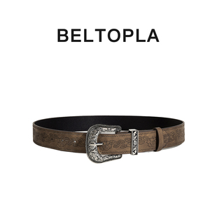 配饰男女 ins雕花设计皮带牛仔裤 BELTOPLA美式 复古y2k棕色腰带韩版