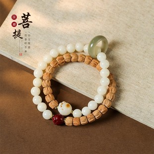 民族风百香籽拼接白玉菩提双圈手链女款莲花转运珠跑环绕指柔手串