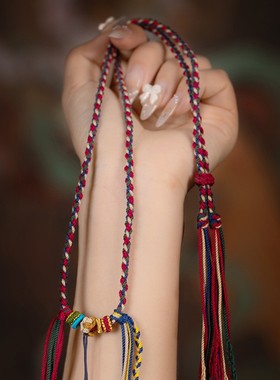 藏式棉绳挂脖吊坠绳子民族风唐卡佛牌文玩高货手工编织项链挂件绳