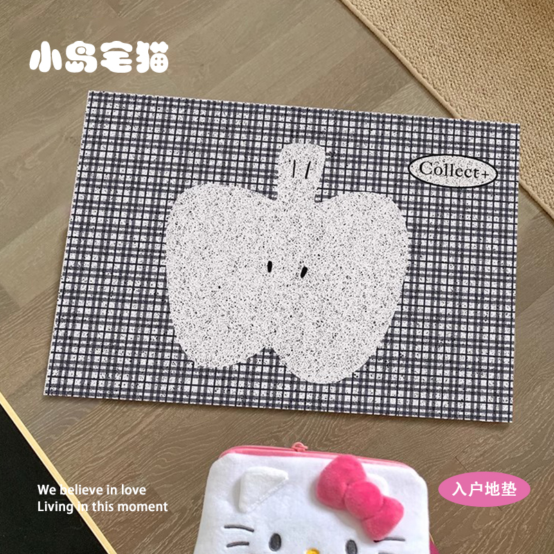 韩系出入苹安中古风苹果丝圈地垫入户进门垫子高级感可裁剪防滑垫