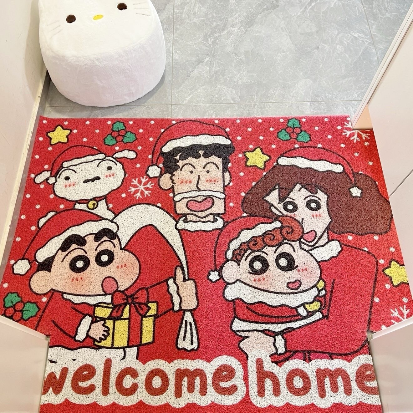 圣诞节装饰蜡笔小新全家福丝圈玄关进门脚垫蹭土刮泥除尘耐脏地毯,居家布艺,入户地垫,淘宝优惠券,粉丝福利购,淘宝优惠卷