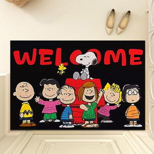 可爱史努比方形丝圈地垫入户玄关进门防滑脚垫蹭灰除尘可裁剪门垫