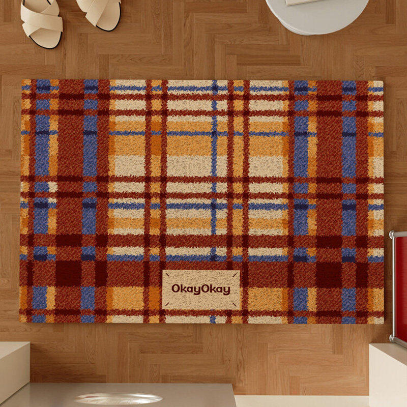 红棕条纹丝圈入户地垫红色新年喜庆玄关氛围 pvc耐脏防滑除尘脚垫,居家布艺,入户地垫,淘宝优惠券,粉丝福利购,淘宝优惠卷