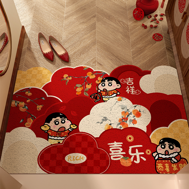 蜡笔小新入户门垫丝圈可裁剪新年喜庆大门口可擦免洗脚垫进门地垫
