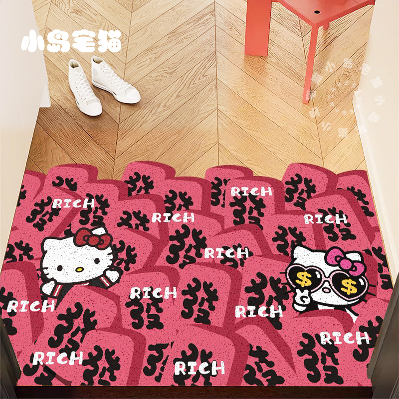 麻将凯蒂猫丝圈进门地垫门口玄关家用入户门耐磨可水洗可剪裁脚垫