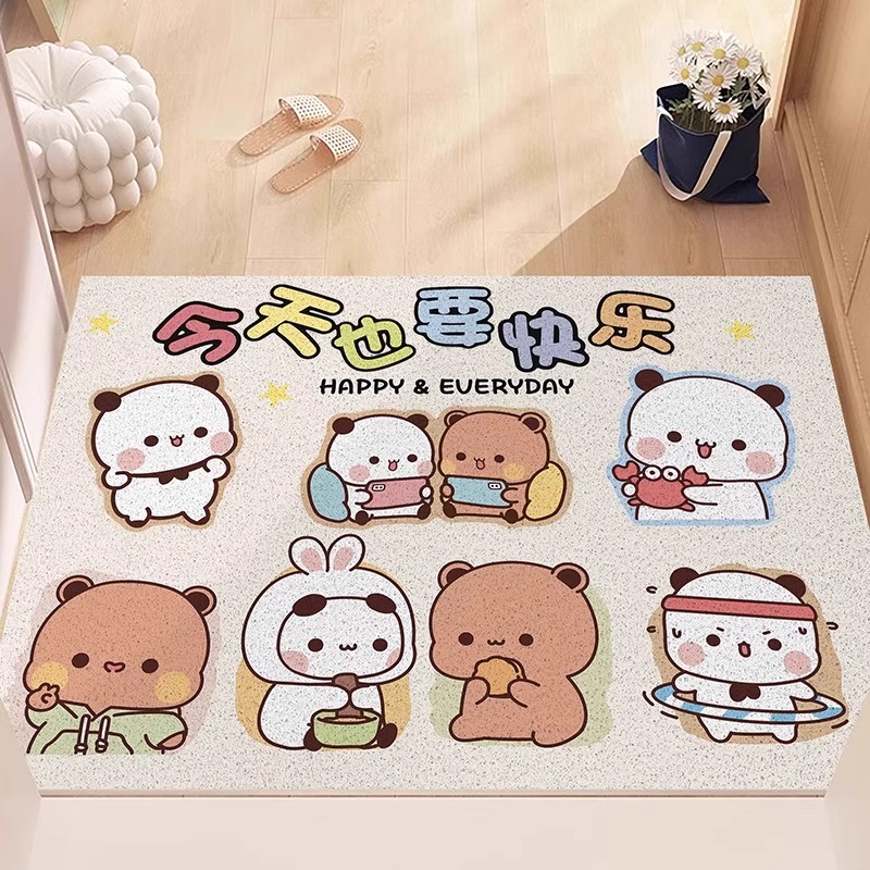 卡通一二布布入户门丝圈地垫可裁剪卡通家用pvc蹭土耐脏防滑地毯