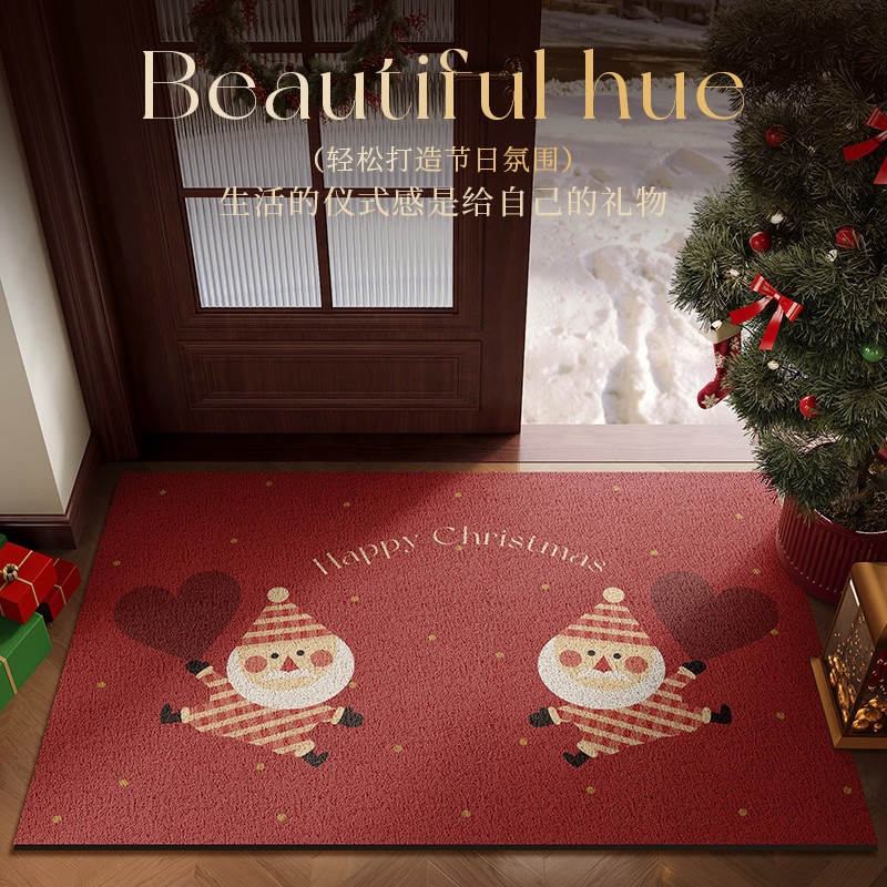 圣诞地垫入户门进门门口玄关蹭土红色装饰丝圈脚垫耐脏防滑可裁剪