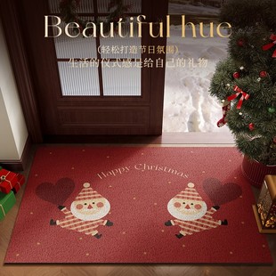圣诞地垫入户门进门门口玄关蹭土红色装 饰丝圈脚垫耐脏防滑可裁剪