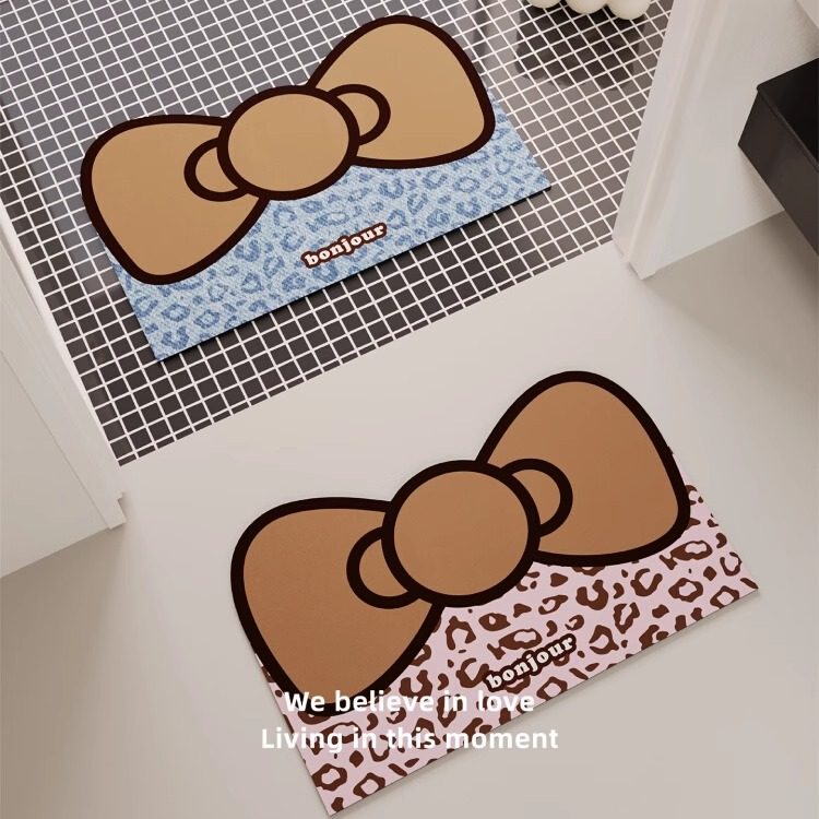 韩式豹纹蝴蝶结浴室地垫硅藻泥吸水速干厕所卫生间门口防摔防滑垫,居家布艺,家用脚垫,淘宝优惠券,粉丝福利购,淘宝优惠卷