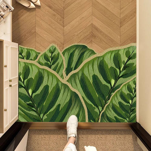 绿色植物入户门丝圈地垫清新家用进门门口耐脏蹭土脚垫玄关除尘垫