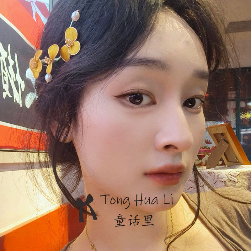 原创精致日常新款古风设计手工制作高级绒花小黄花发夹清绒花发饰