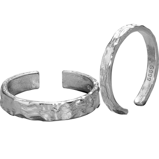 ARAI原创S999足银糖纸情侣戒指一对男女宽细小众设计素圈开口对戒