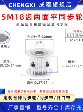 5M18齿两面平同步轮带轮皮带轮外径27.69 槽宽11/16/21/27 孔5-16