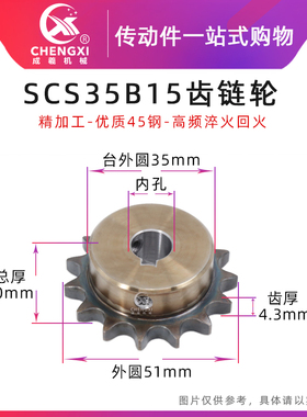 SCS高品质成型孔链轮3分5 35B15齿 06C15T外径51精车内孔键槽顶丝