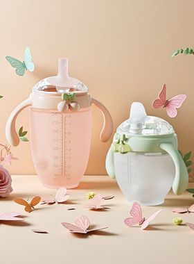 爱咔威IKV鸭嘴杯学饮杯婴儿吸管杯两用防呛6个月重力球奶瓶大宝宝