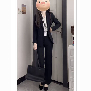 高端公务员工作服黑色西装套装女大学生答辩教资面试西服职业正装