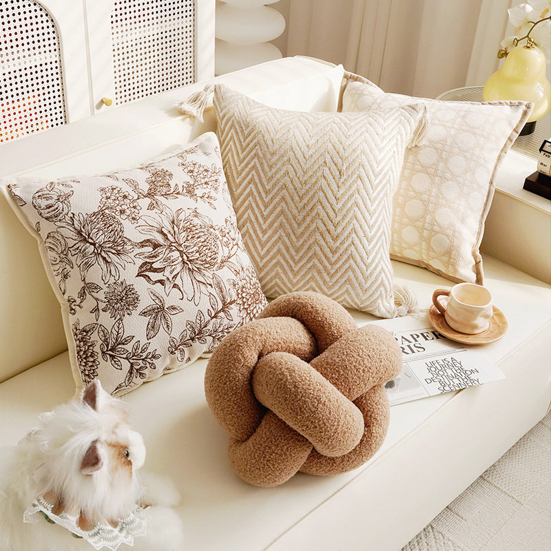 奶油风法式复古棕色抱枕套新中式客厅沙发飘窗靠枕中古风靠垫