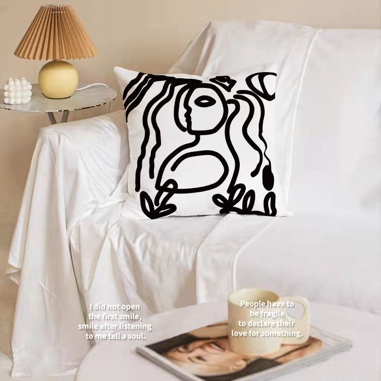 北欧轻奢抱枕靠现代简约线条抱枕套沙发座椅子靠枕腰靠床头靠