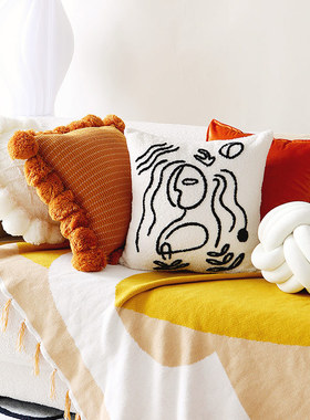 北欧ins风抽象艺术白色抱枕套不含芯床头客厅沙发靠枕轻奢靠垫背