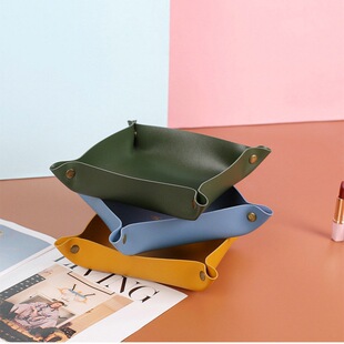 现货PU皮革桌面收纳盒 钥匙首饰小物件杂物盘 家用客厅创意整理盒