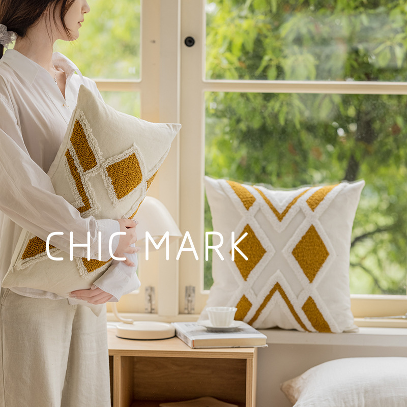 北欧ins圈圈绒刺绣抱枕靠简约沙发床头飘窗抱枕套民宿酒店靠
