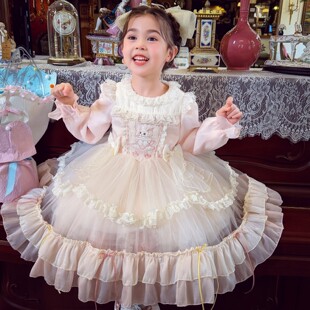 女童洛丽塔公主裙春季2026新款儿童蕾丝长袖蓬蓬裙女孩礼服连衣裙