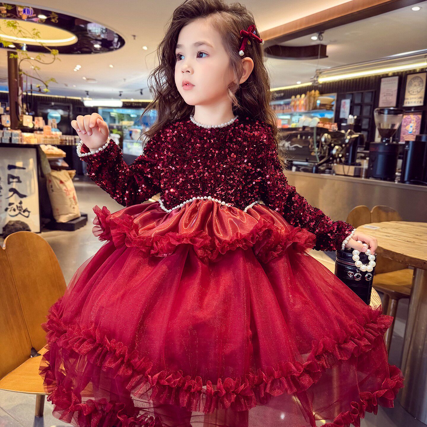 女童新年亮片网纱公主裙