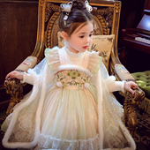 女童针织假两件长袖 国风汉服裙子 小女孩新中式 连衣裙冬装 2025新款