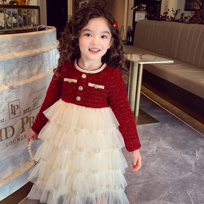 女童小香风连衣裙春秋女孩蛋糕裙