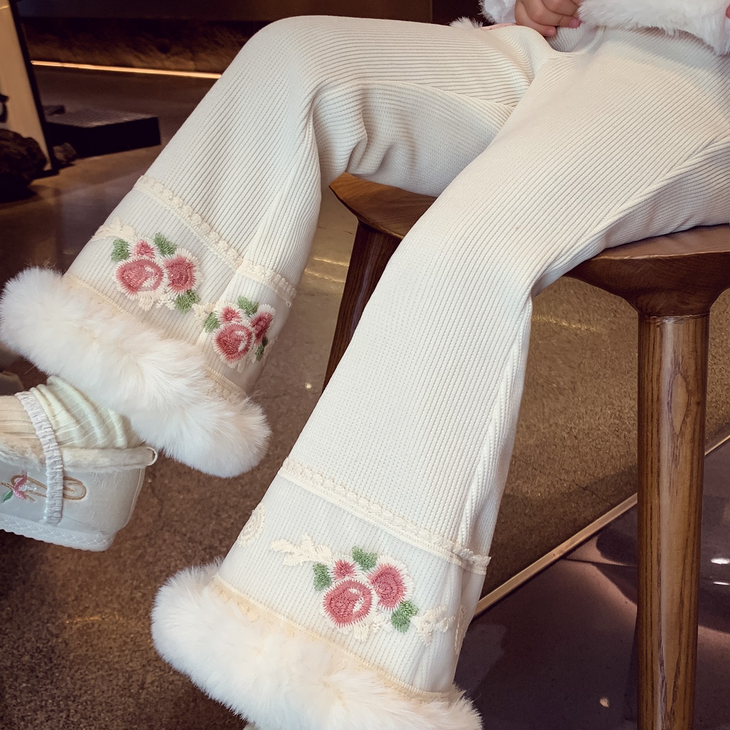 女童新中式夹棉欧绵绒喇叭裤