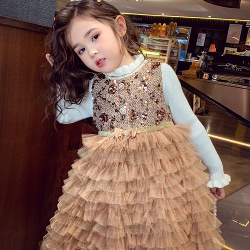 女童小香风亮片网纱背心裙