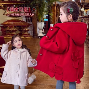 女童呢子大衣冬2025新款儿童韩版连帽中长款外套女孩夹棉保暖上衣