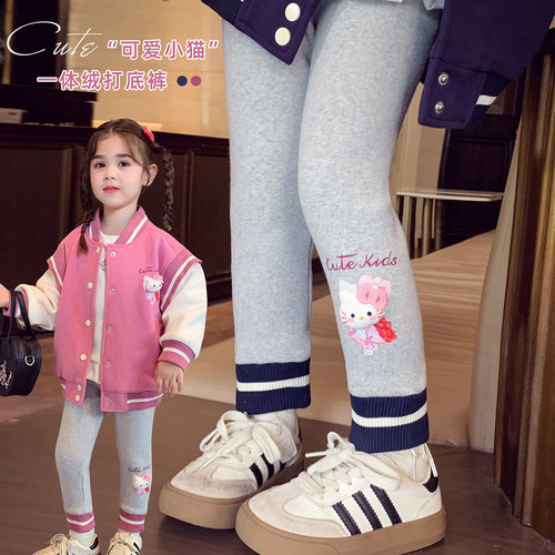 女童立体卡通加绒打底裤子