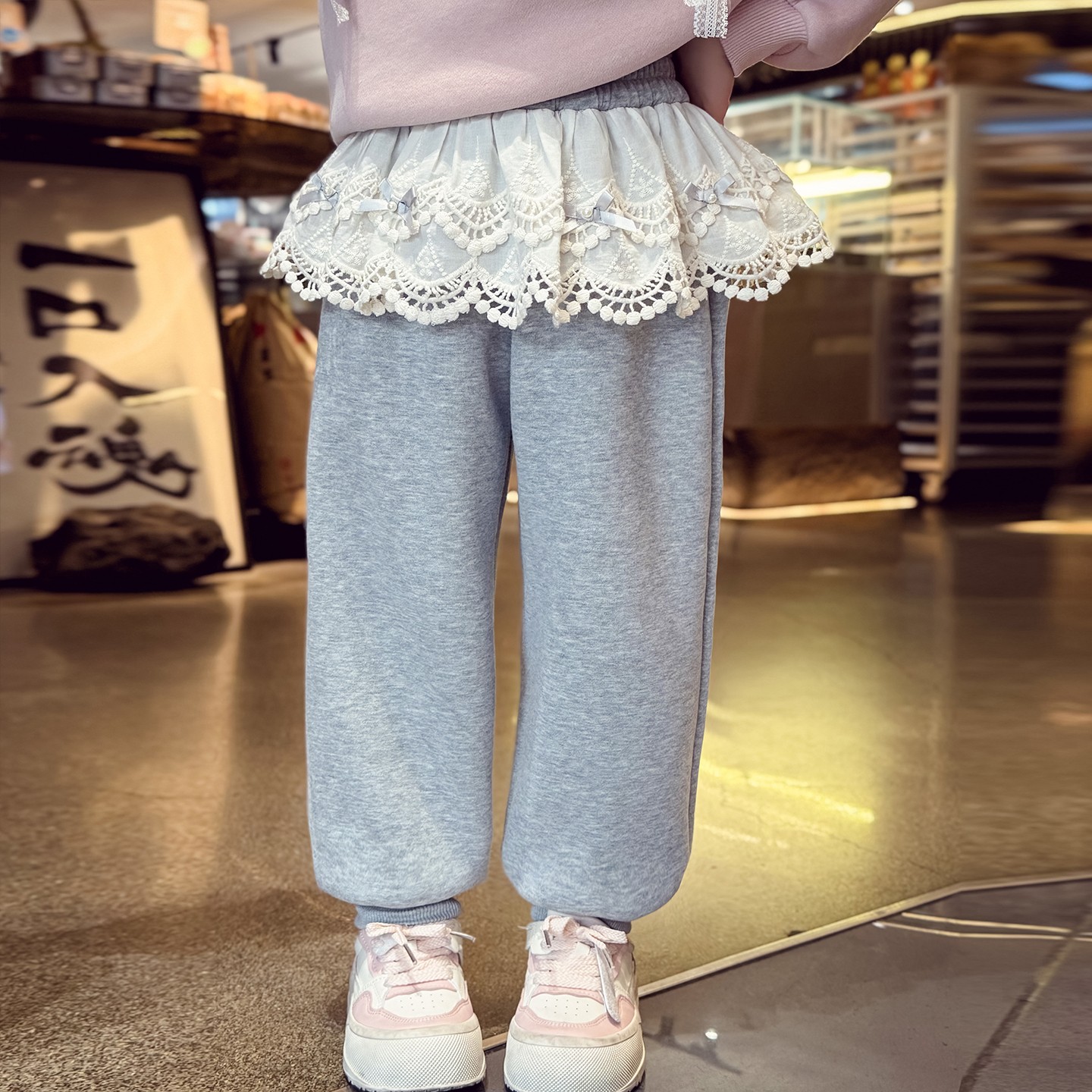 女童芭蕾风加绒运动休闲裤子